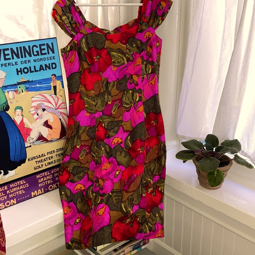 Fuschia floral print silk dress